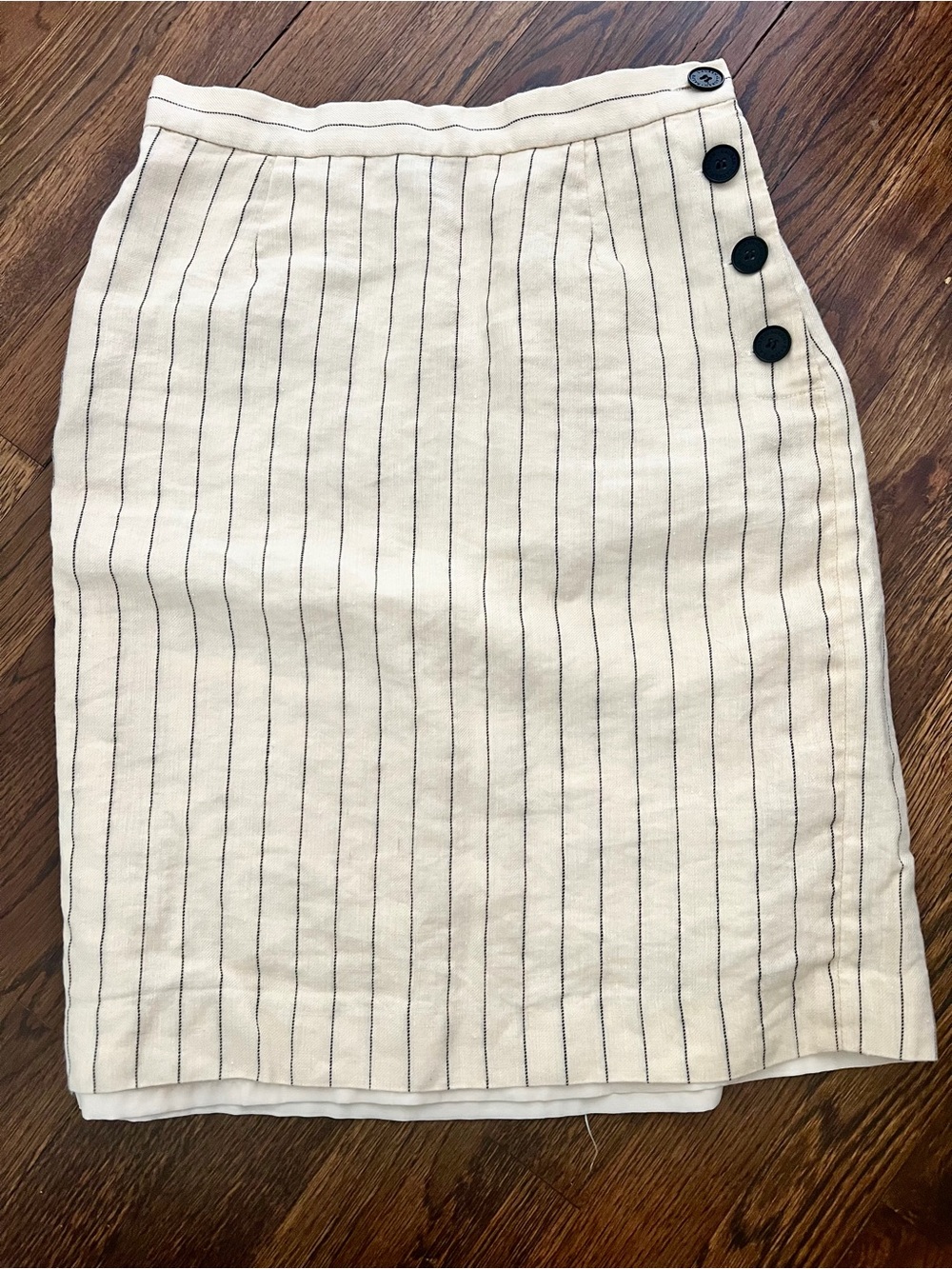 Vintage Ralph Lauren Cream Pinstripe Pencil Skirt with Side Buttons 2
